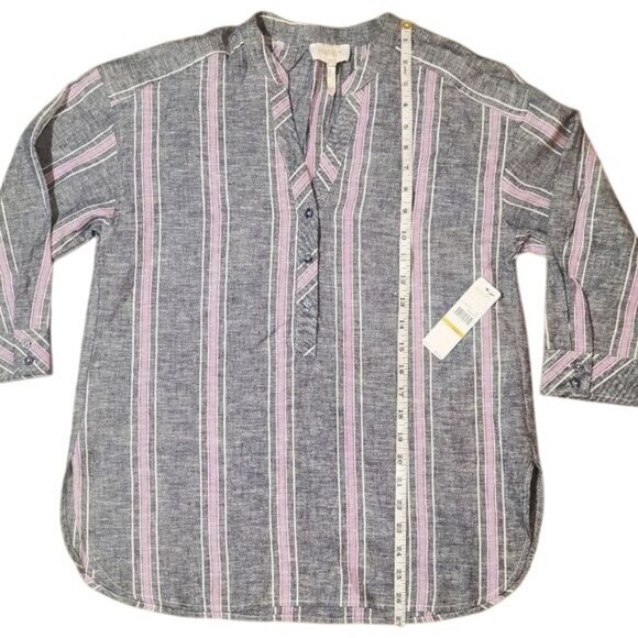Laundry by shelli segal Linen Blouse Womens Small Blue Striped 3/4 Sleeve Top - Picture 8 of 11